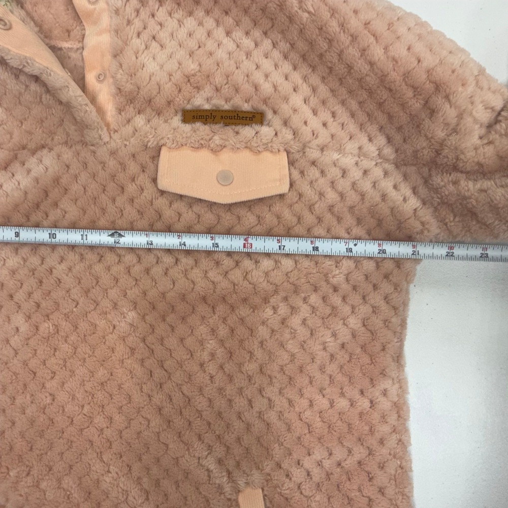 Simply Southern Peach Pink Popcorn Sherpa Fleece Quarter Snap Pullover Medium - Picture 4 of 7